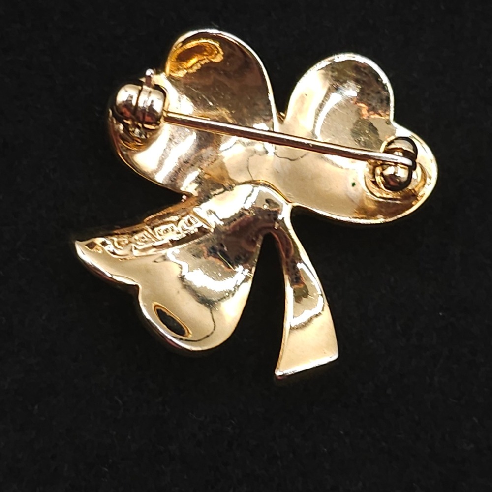 Tara Shamrock Rhinestone Brooch Gold Tone Irish St Patricks Day Lucky Clover Pin - Picture 4 of 11